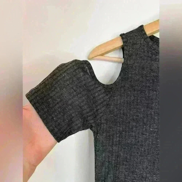 Topshop Women’s Grey Ribbed Sleeve Cut Out Punk Grunge Short  Sleeve Shirt Small - Picture 4 of 9